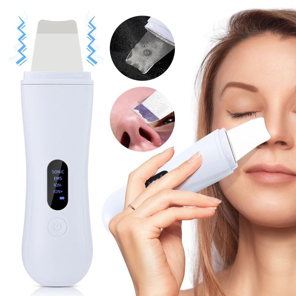 Ultrasonic Skin Scrubber Peeling Blackhead Remover Deep Face Cleaning Ultrasonic Ion Acne Pore Cleaner Facial Shovel  Scrubber