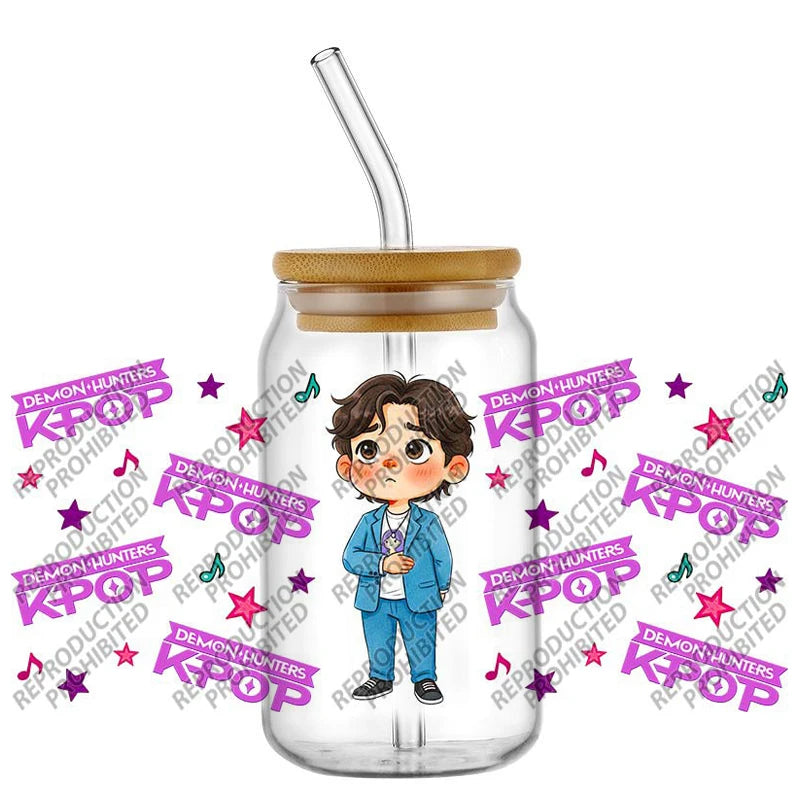 Popular K-POP cartoon Hunter design easy peel waterproof DIY Decals 3D uvdtf tumbler transfers stickers 16oz uv dtf cup wrap