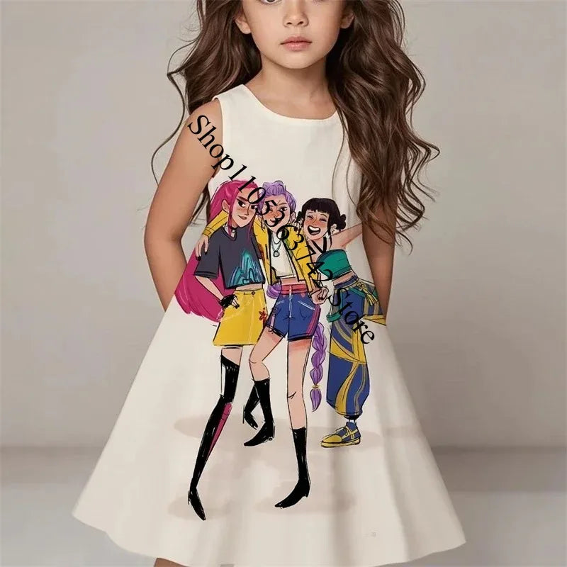 Girls Demon Hunters Kpop Dress 2026 Summer Kids Print Casual Beach Sleepwear  FashionKids Birthday Party Cosplay Costume 3-12Y
