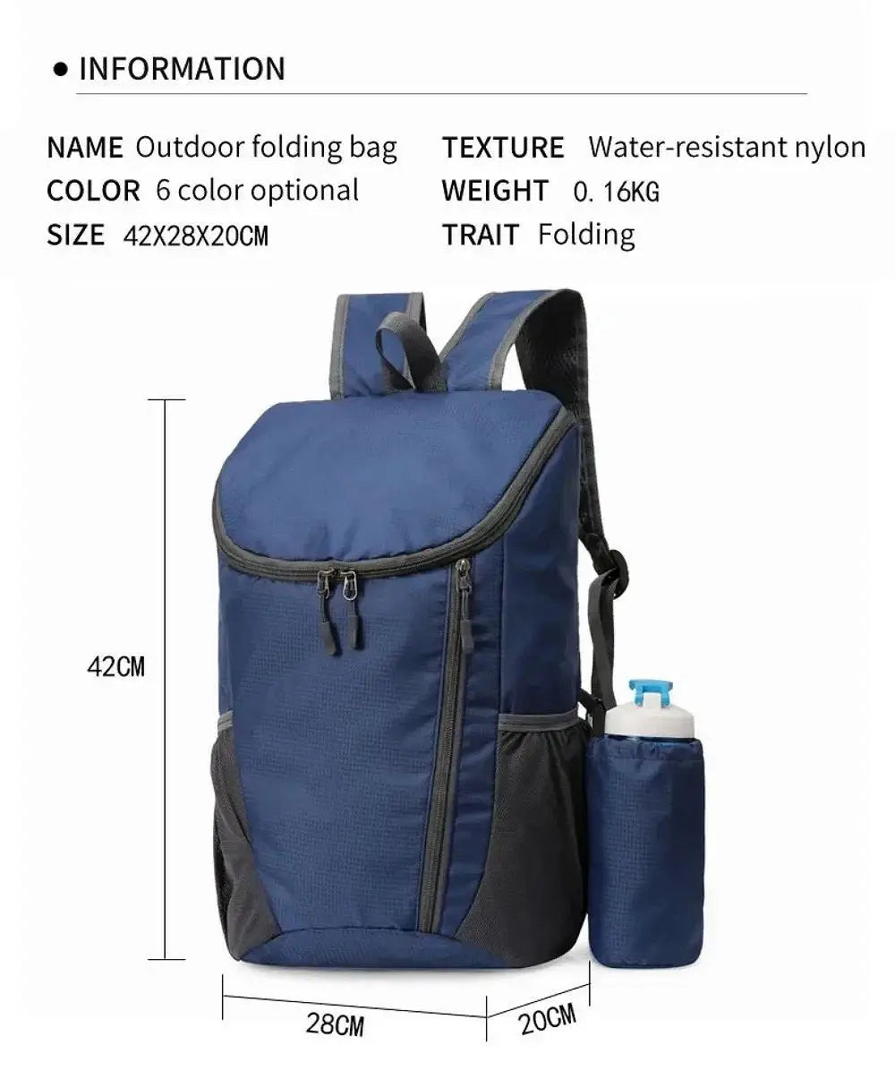 20L Foldable Ultralight Backpack Portable Waterproof Unisex Outdoor Mountaineering Cycling Travel Hiking Camping Sports Bag