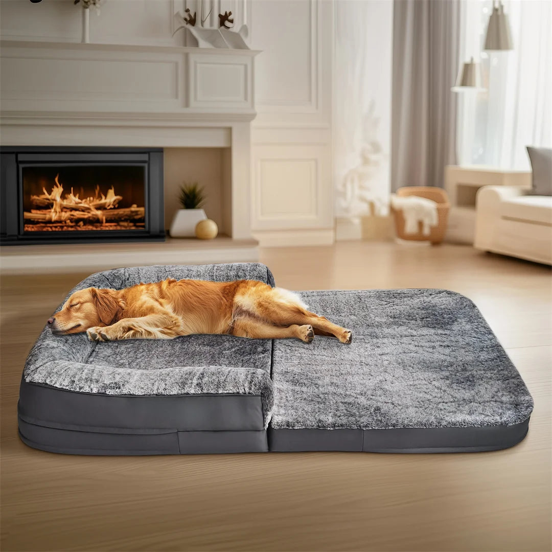 Large 180cm I YAN giant dog bed with plush cover, foldable and orthopedic, designed for calming comfort for large dogs.