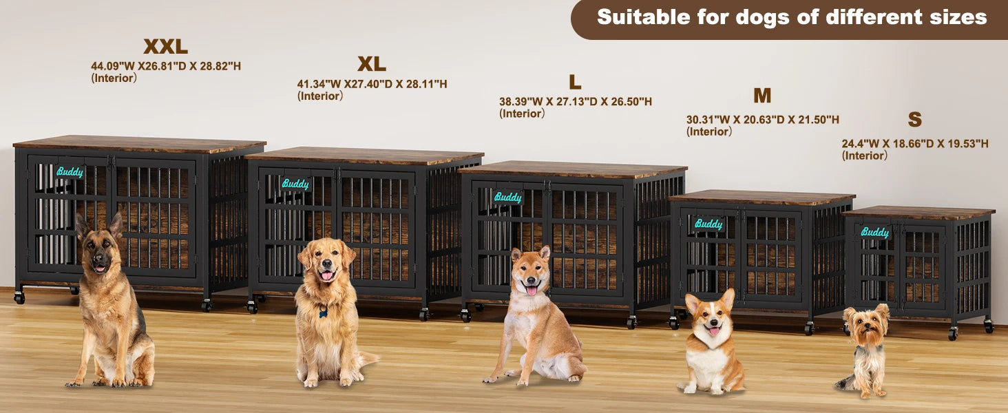 Dog Crate Furniture with Casters,Heavy Duty Dog Kennel Indoor for Large and Medium Dogs,Decorate House as TV Stand,Bedside Table