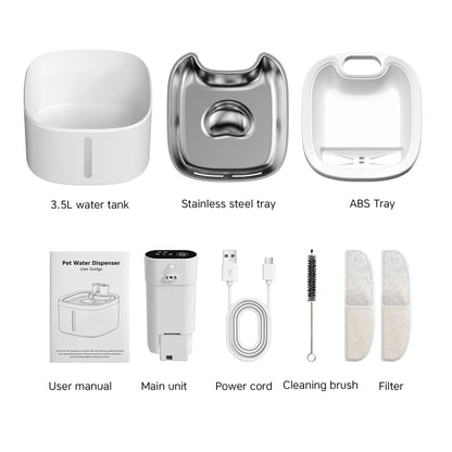 Wireless Cat Water Fountain 3.5L Pet Water Dispenser 4000mAh Long Lasting Battery Life Stainless Steel Pallet and Motion Sensing