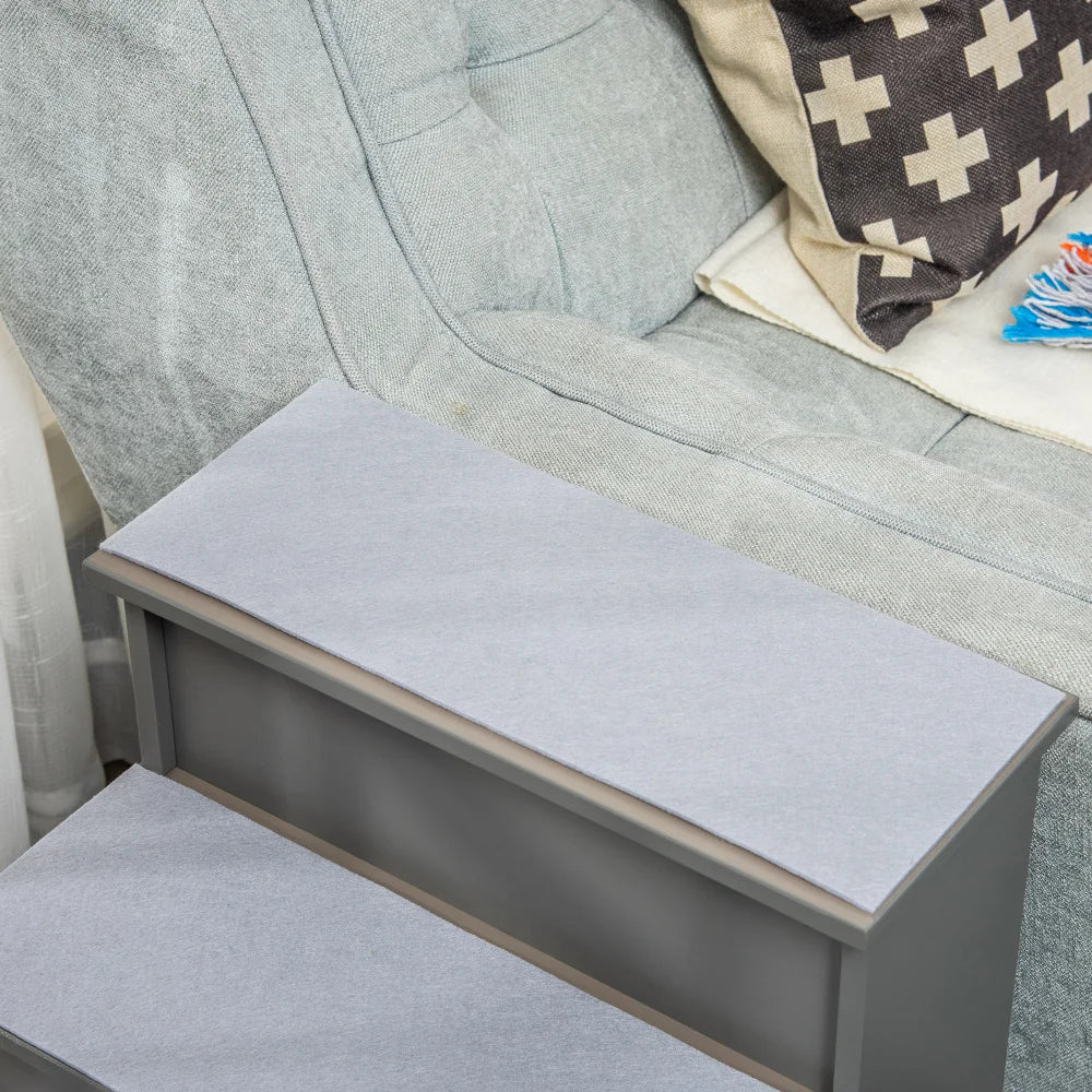 PawHut Pet Stairs, Small Steps with Cushioned Removable Cover for Dogs and Cats Up to 22 Lbs., Grey