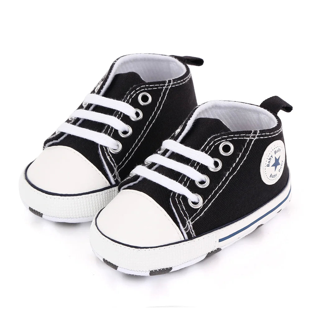 I YAN baby canvas sneakers for boys and girls with soft soles, non-slip grip, perfect for first steps and toddler walking.