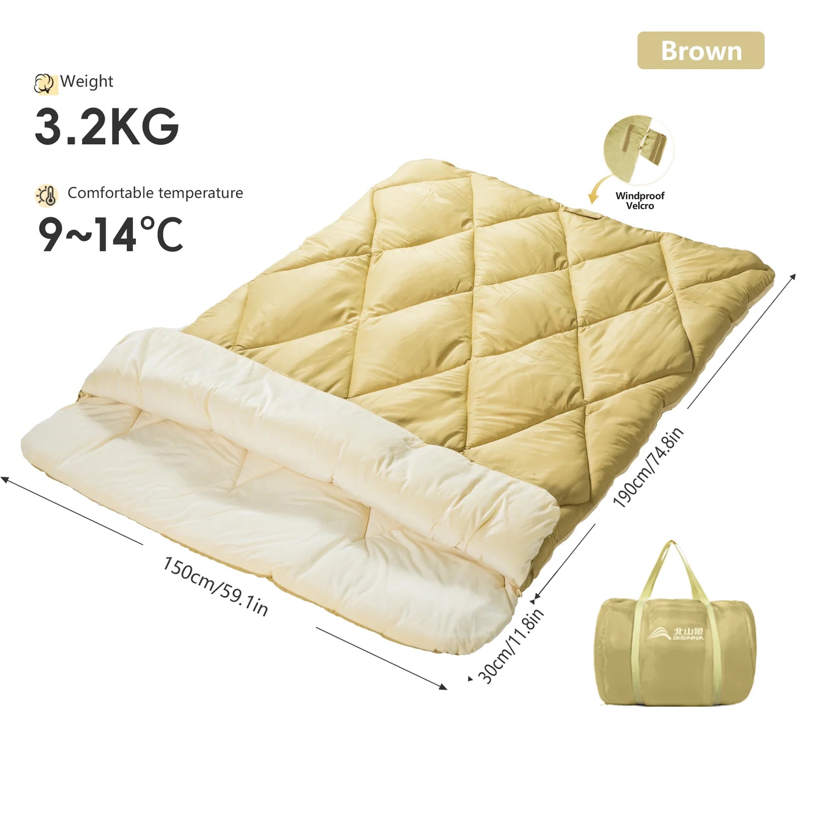 Camping Double Sleeping Bag 4 Season Portable 2 in 1 Detachable Sleeping Bag for Couples Friends Travel Hiking