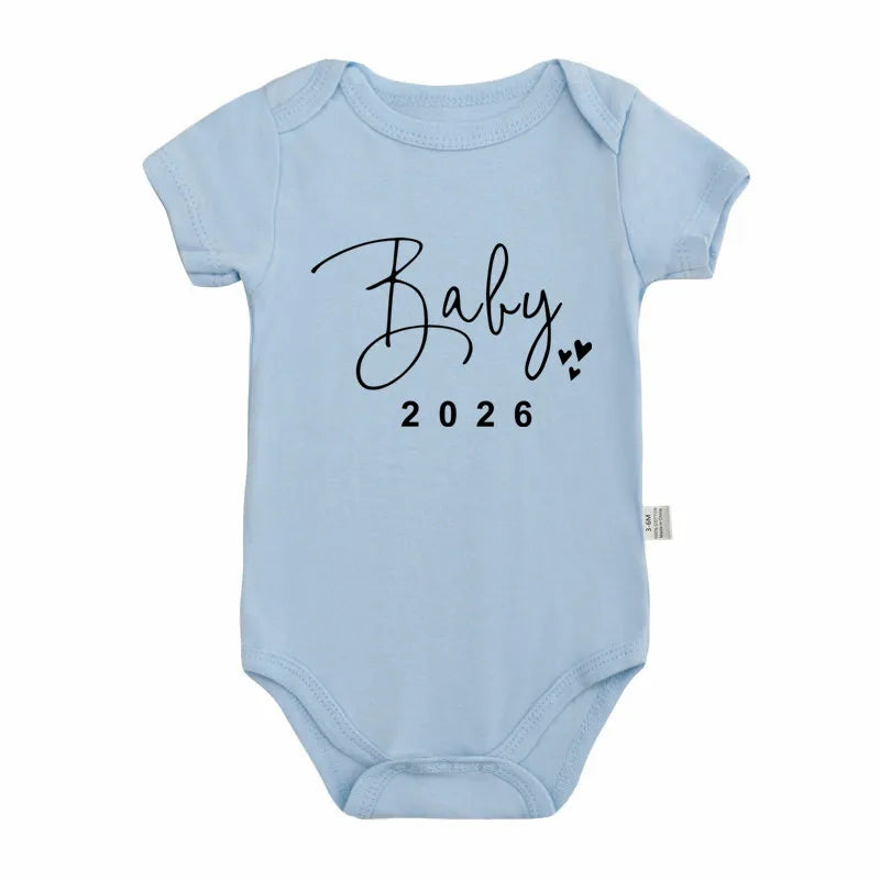 Baby 2026 Pregnancy Announcement Newborn Baby Bodysuits Cotton Summer Boys Girls Romper Jumpsuit Clothes Outfit