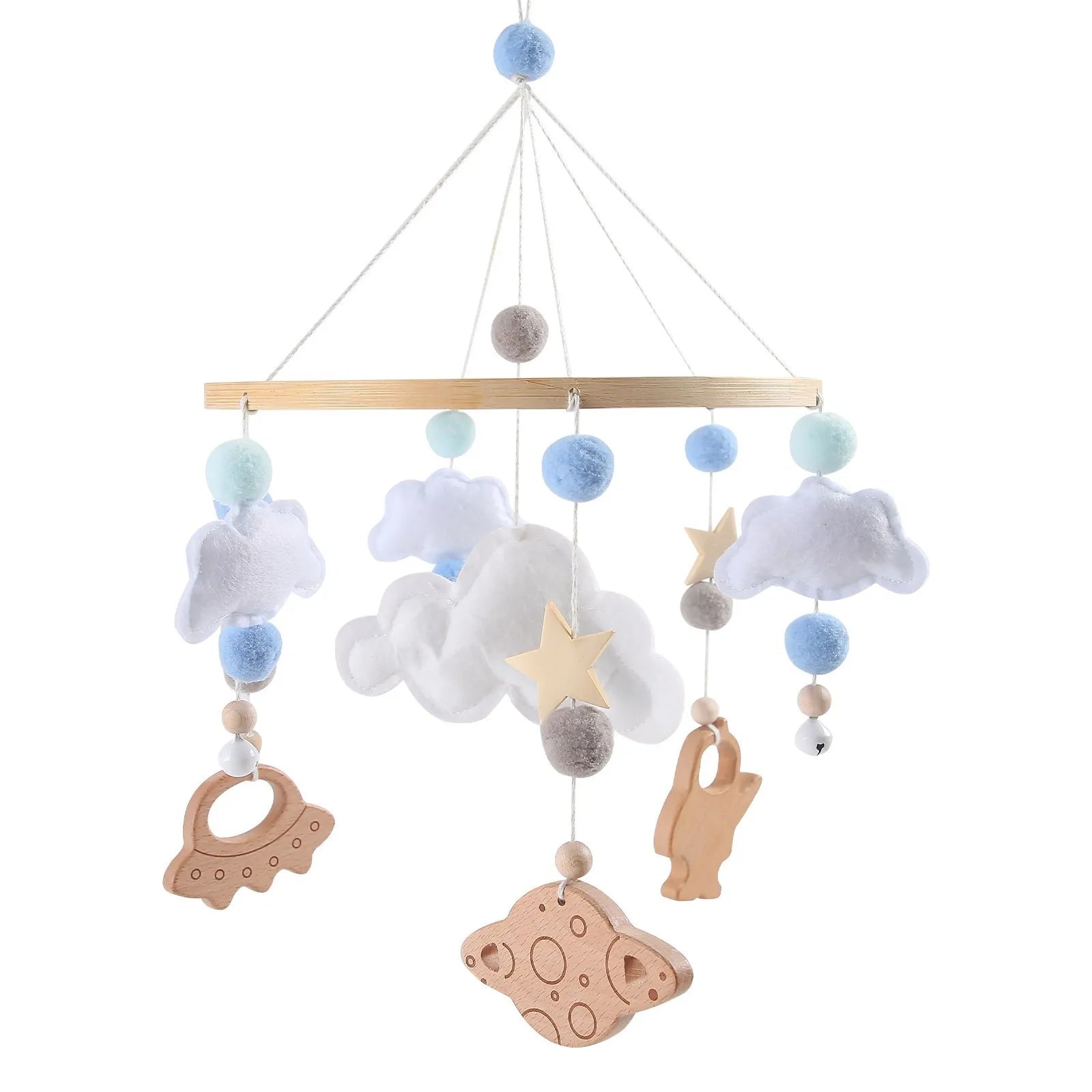 Baby Cloud Crib Mobile with Musical Box – Wooden Rattle Toy for Newborns 0–12M - I YAN
