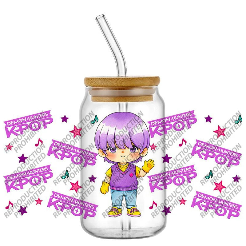 Popular K-POP cartoon Hunter design easy peel waterproof DIY Decals 3D uvdtf tumbler transfers stickers 16oz uv dtf cup wrap