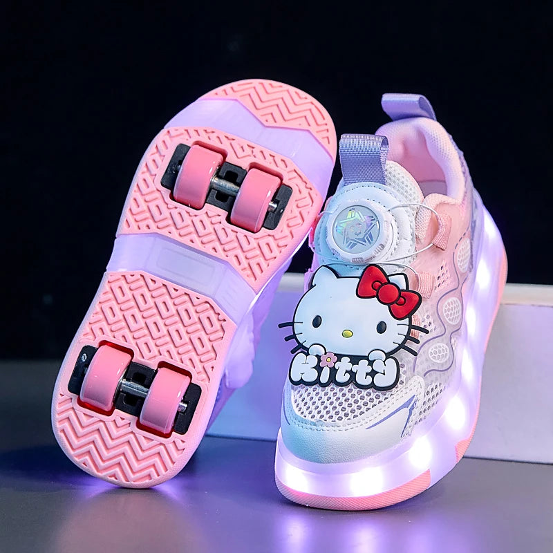 Hello Kitty Children's In-line Skating Shoes Four-Wheel Design Adjustable Roller Blades for Boys Girls Sports Footwear Sneakers