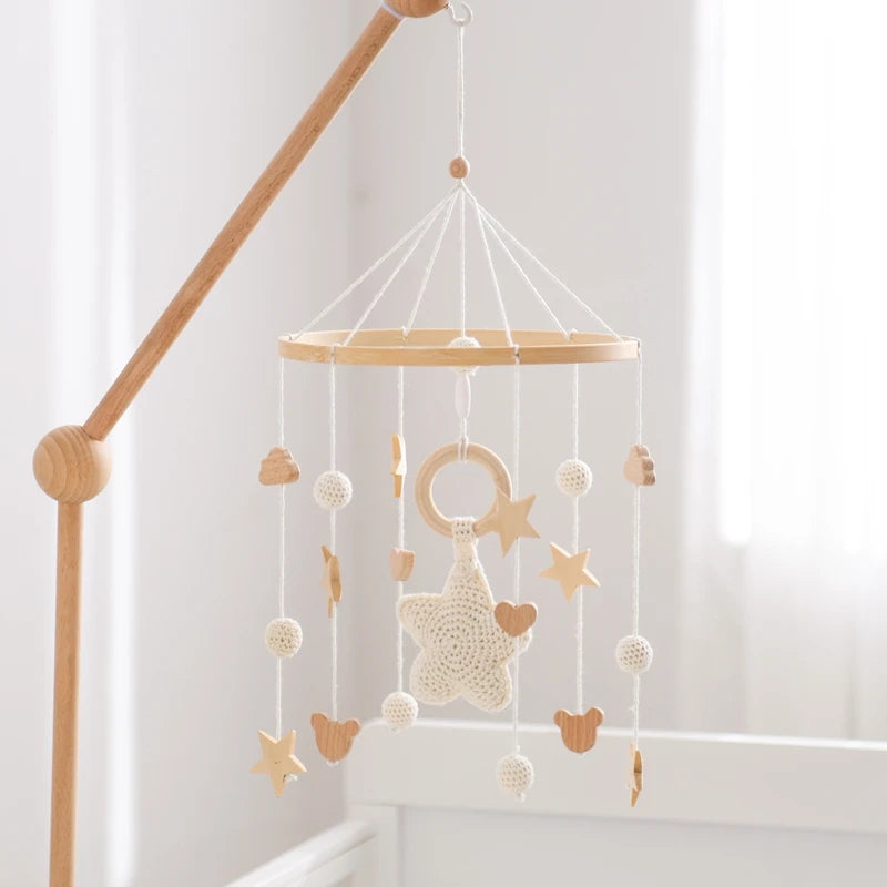 Crochet Stars Baby Crib Mobile – Wooden Bed Bell Hanging Toy for Newborns 0-12M - I YAN