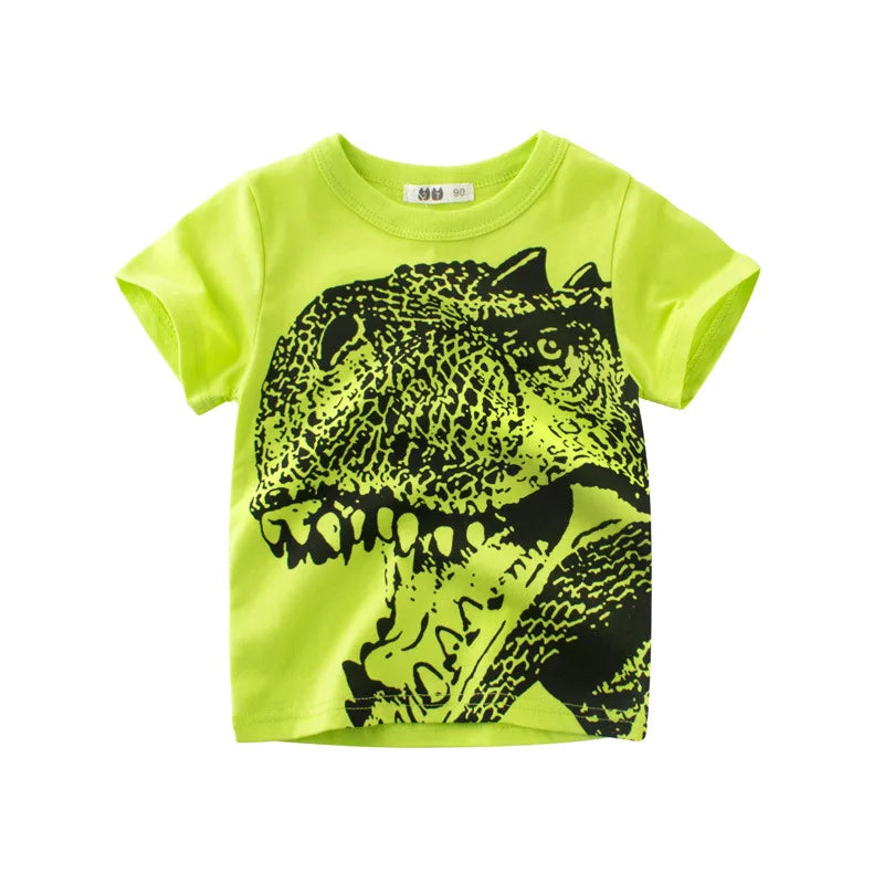 I YAN OLEKID 2025 summer boys' T-shirt with colorful cartoon print, short sleeve toddler top for ages 2 to 8 years.
