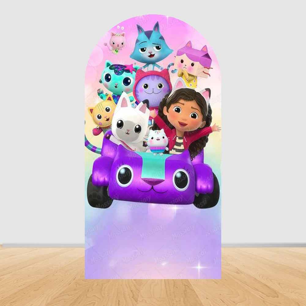 Colorful Gabby Dollhouse Arch Backgrounds Children Birthday Party Decoration Photography Backdrop Photo Studio Shoot Supplies