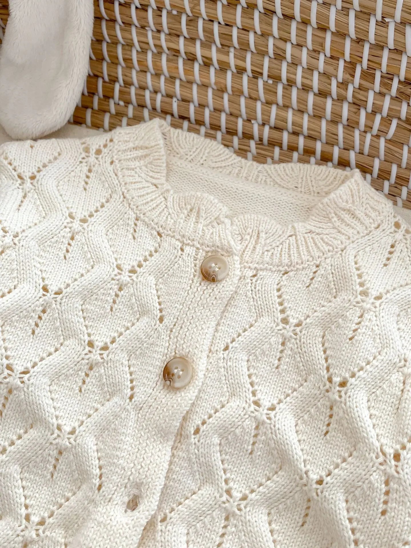 Baby Girl Knit Cardigan & Shorts Set – Hollow-Out Sweater 2-Piece Outfit - I YAN