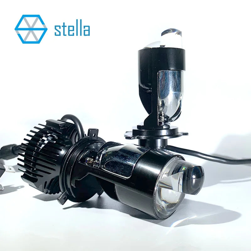 Stella New Auto Lamp Mini Lens LED H4 Bulbs Headlight for Cars High Beam Low Beam Projector Turbo Fan 6000k White Color Lighting