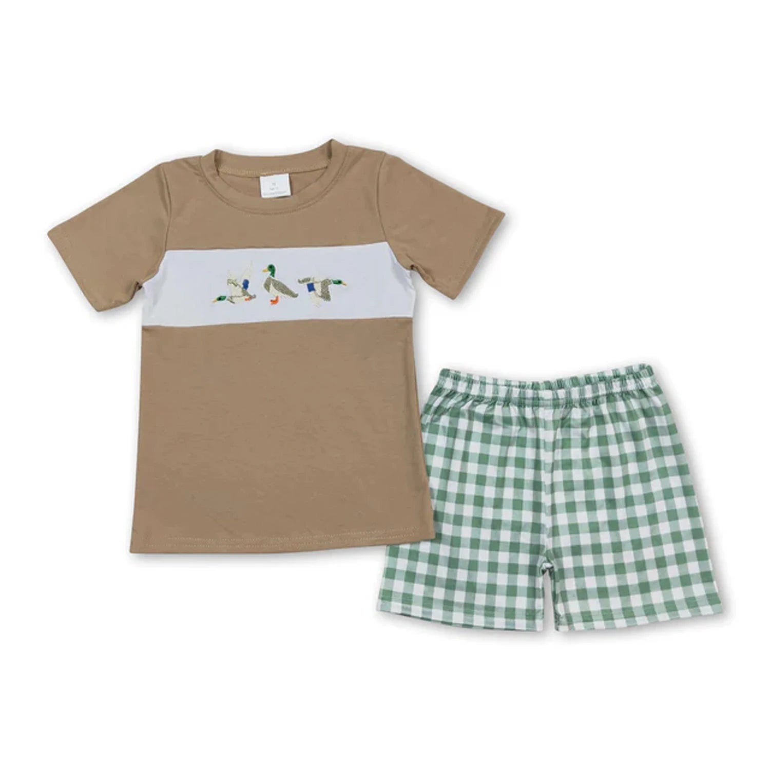 Toddler boy summer outfit set with printed short sleeve T-shirt and elastic waist shorts by I YAN, perfect for warm weather.