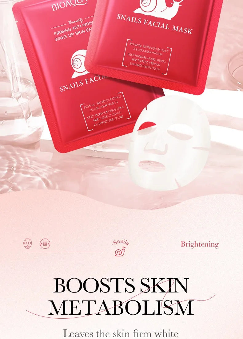 5/10 PCS Korean Snail Mucin Sheet Mask Hydrating Repair Brightening Anti-Aging Wrinkle Moisturizing Gel Face Mask for All Skin