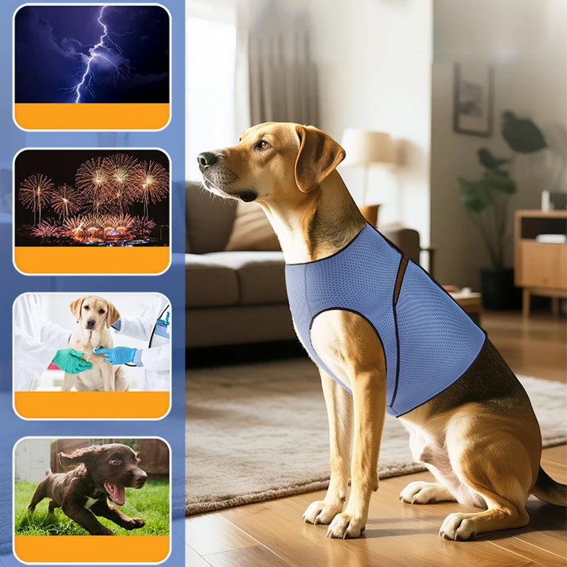 I YAN dog calming vest with mesh design, anxiety relief coat for thunderstorms, summer chest harness, skin-friendly pet calming shirt