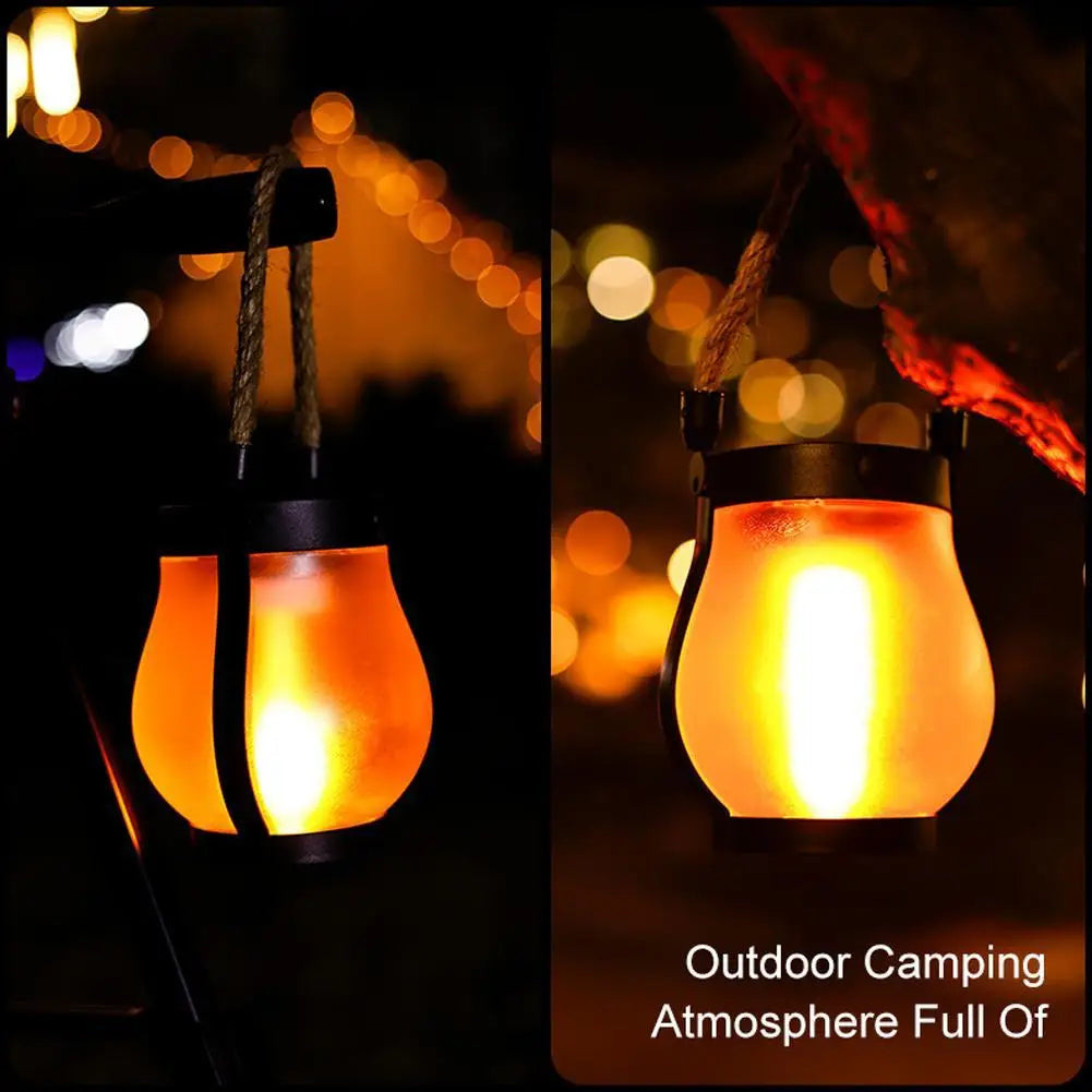 USB Rechargeable Camping Light Solar Flame Lights IPX4 Waterproof 800 Lumens 1200mAh Hanging Lantern Outdoor Lights