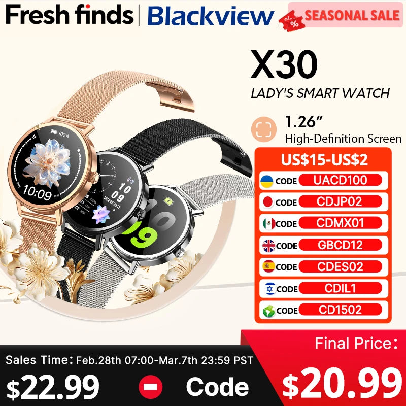 【World premiere】Blackview X30 Smartwatch 1.26" Display Lady's smartwatch Al voice assistant health monitoring Bluetooth call
