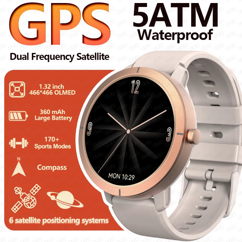New GPS Positioning Smart Watch 1.32AMOLED 5ATM Waterproof Women Men Health Bluetooth Call 360mAh Compass 170+Sports Mode SmartWatch