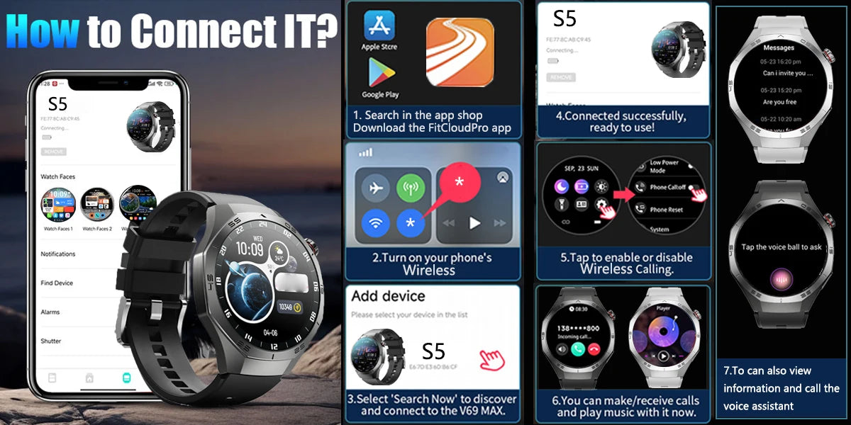 Android and ios Smart Watch Men AMOLED Screen GPS Motion trajectory Heart Rate Bluetooth Calls SmartWatch Waterproof