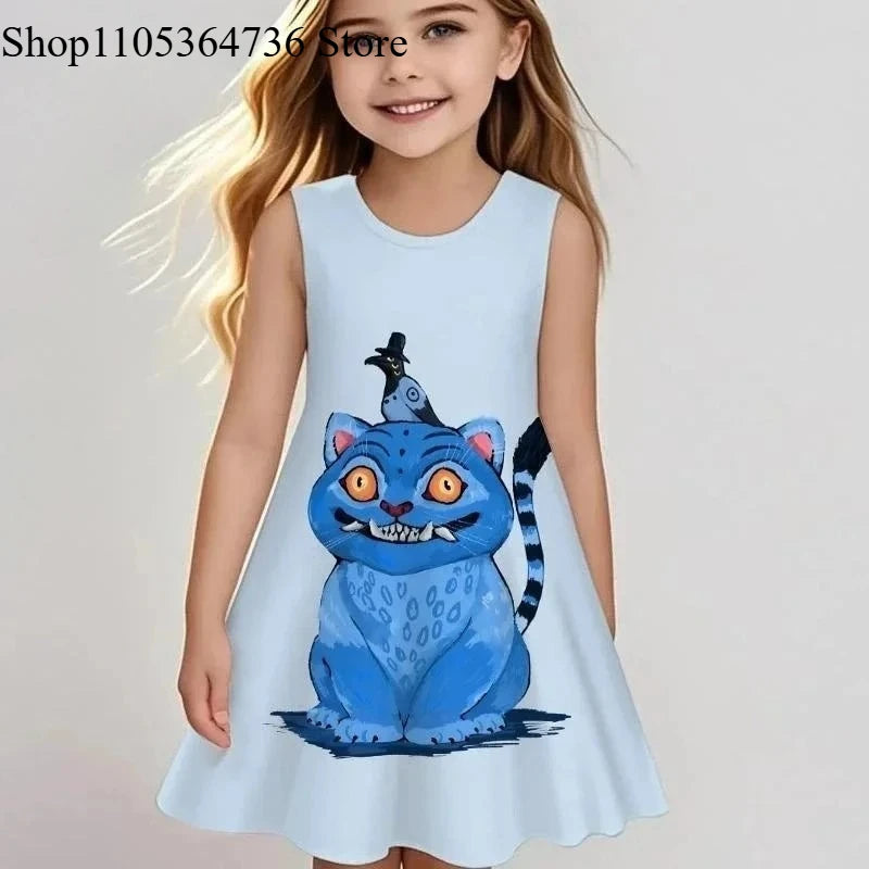Kpop "Demon Hunter" Spring/Summer Sleeveless Dress - Cute and Playful Beach and Outdoor Children's Dress for Girls, Fashionable