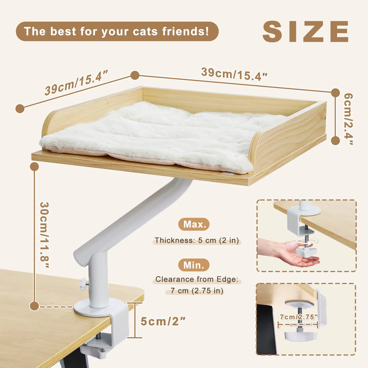 Soft I YAN cat desk bed with 360° rotation, adjustable stand, and hammock for indoor cats, perfect for a cozy table spot.