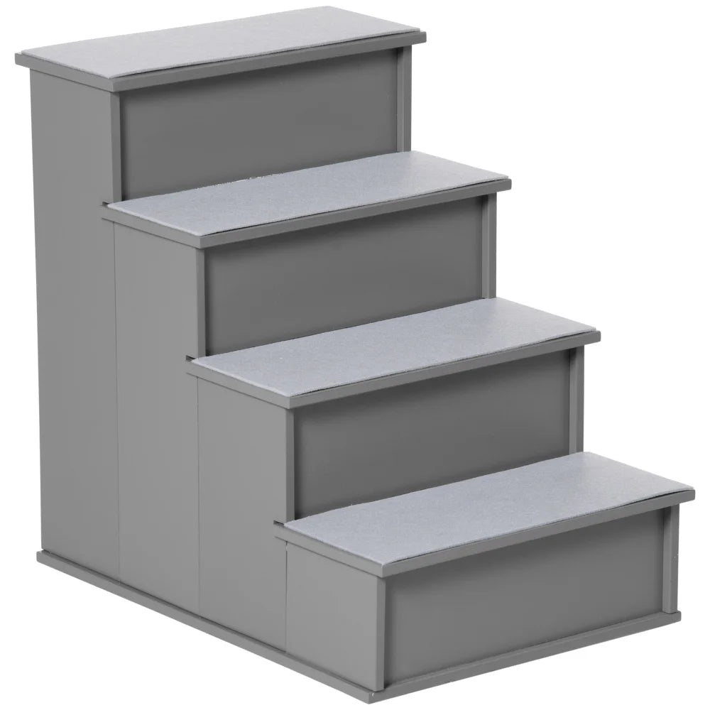 PawHut Pet Stairs, Small Steps with Cushioned Removable Cover for Dogs and Cats Up to 22 Lbs., Grey