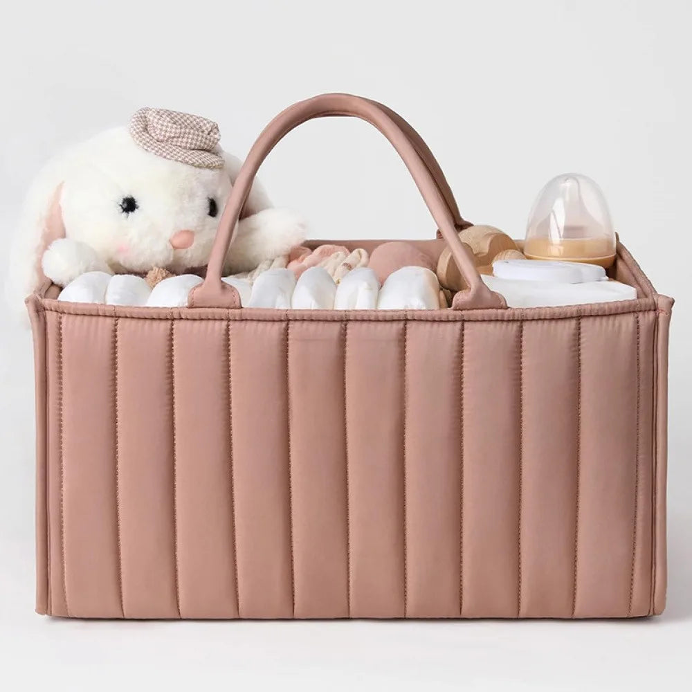I YAN multifunctional foldable diaper bag with baby storage compartments and adjustable straps, designed for moms and babies.