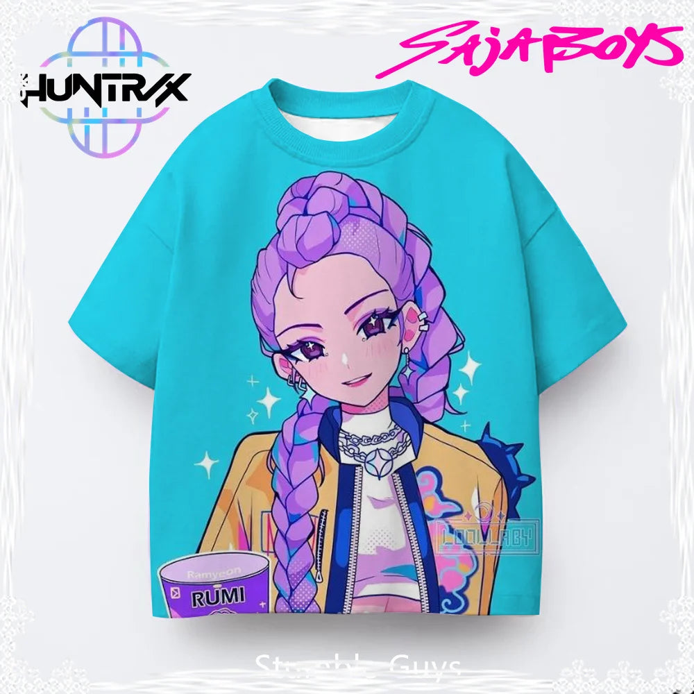 2026 New Girls KPOP Print Short Sleeve T-Shirt Cute Cartoon Graphic Tee Kids Summer 3D Printed Breathable Comfortable Casual Top