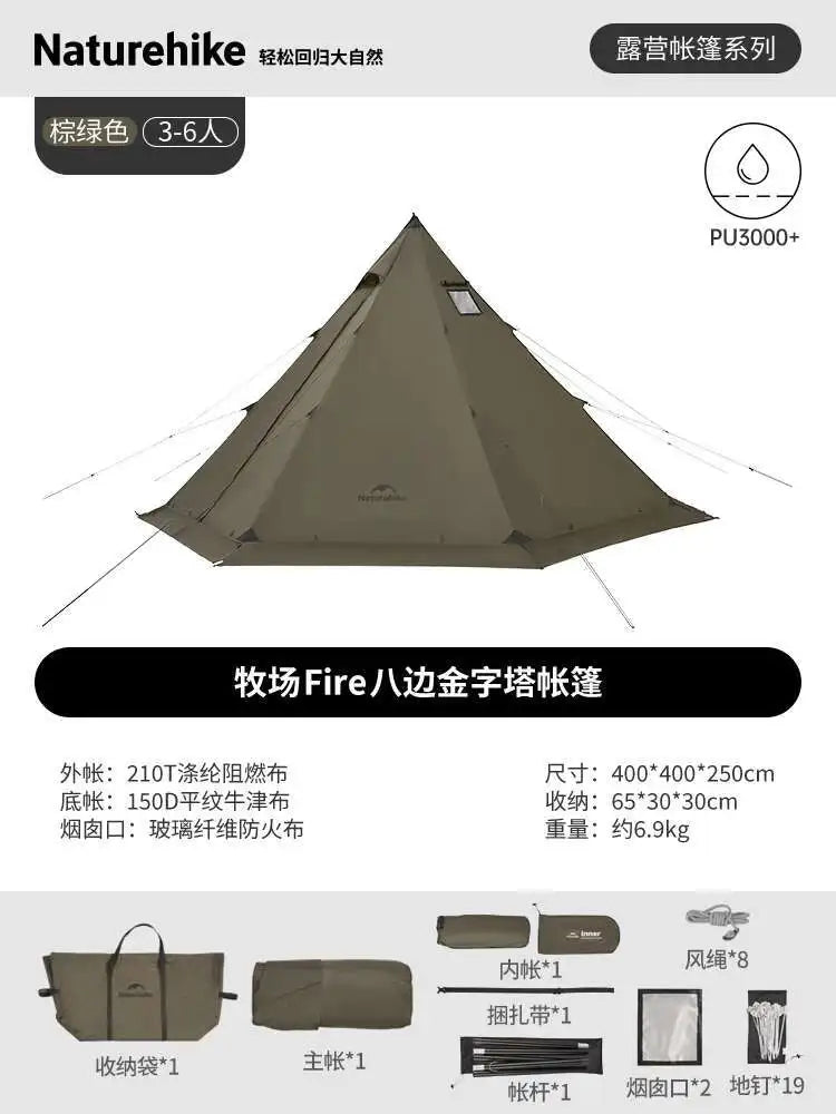 Naturehike Pasture Fire Octagonal Pyramid Tent Outdoor Camping Overnight Equipment