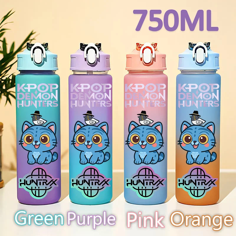 kpop 750ML Demon Hunters Bottle Gourde Gradient Color Water Cup Plastic Drinking Cup gradient straw cup gift