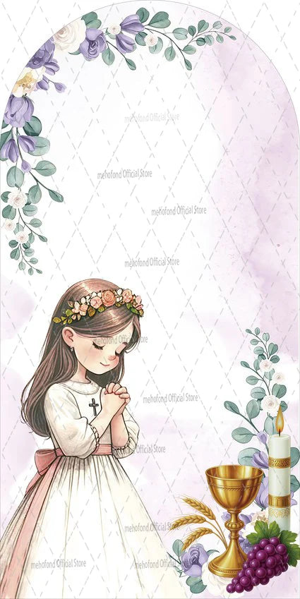 Mehofond Custom 2-Sided My Baptism Kids God Bless First Communion Party Baby Shower Cover Chiara Arch Background Decor Backdrop