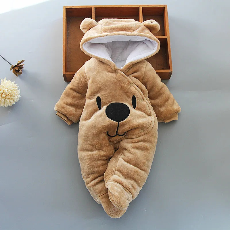 Autumn Winter Baby Boy Rompers Hooded Thick Cotton Newborn Jumpsuit Infant Baby Girl Overalls Toddler New Born Coat