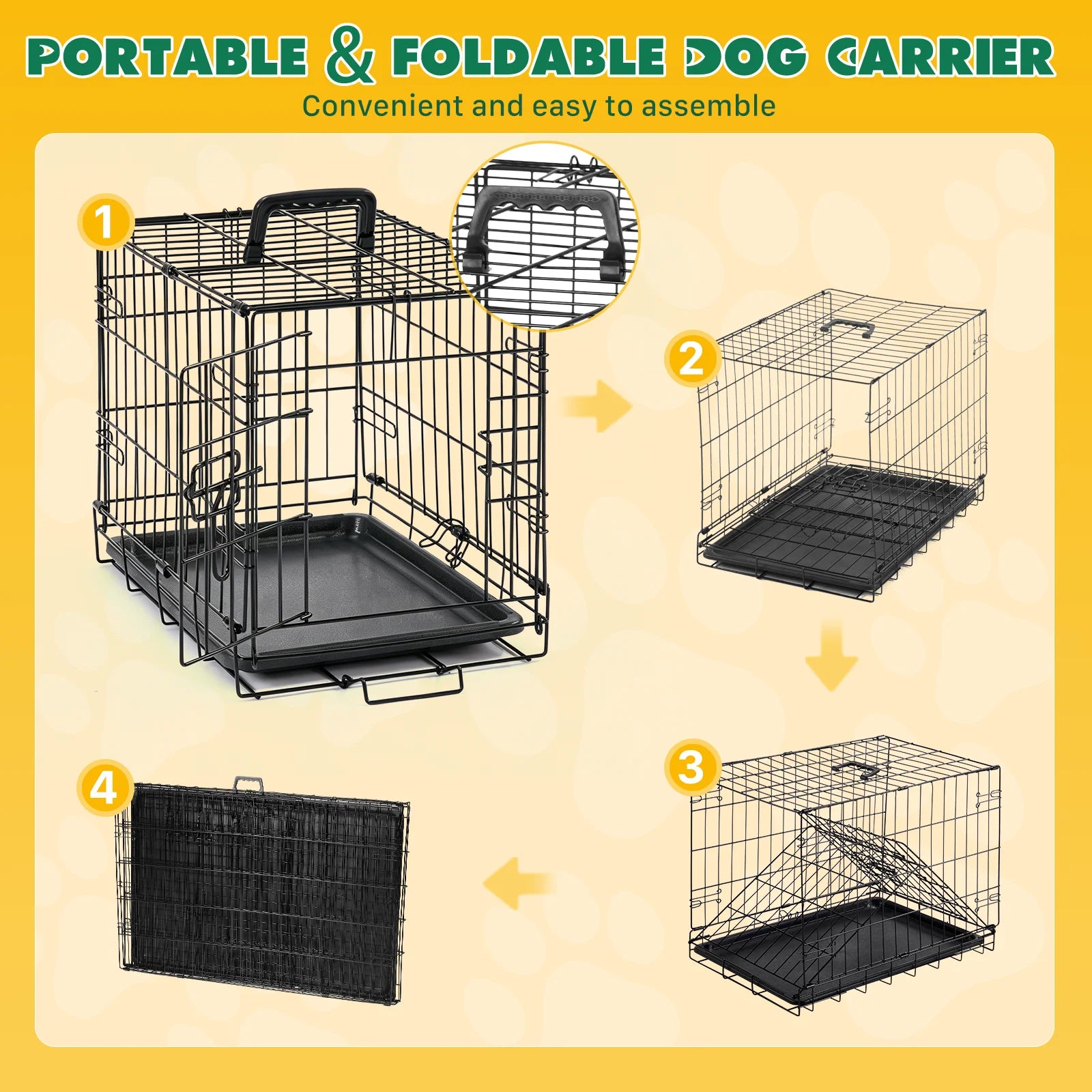 I YAN 18-inch metal dog crate with single door, secure lock, foldable design, removable tray, portable puppy cage for small dogs