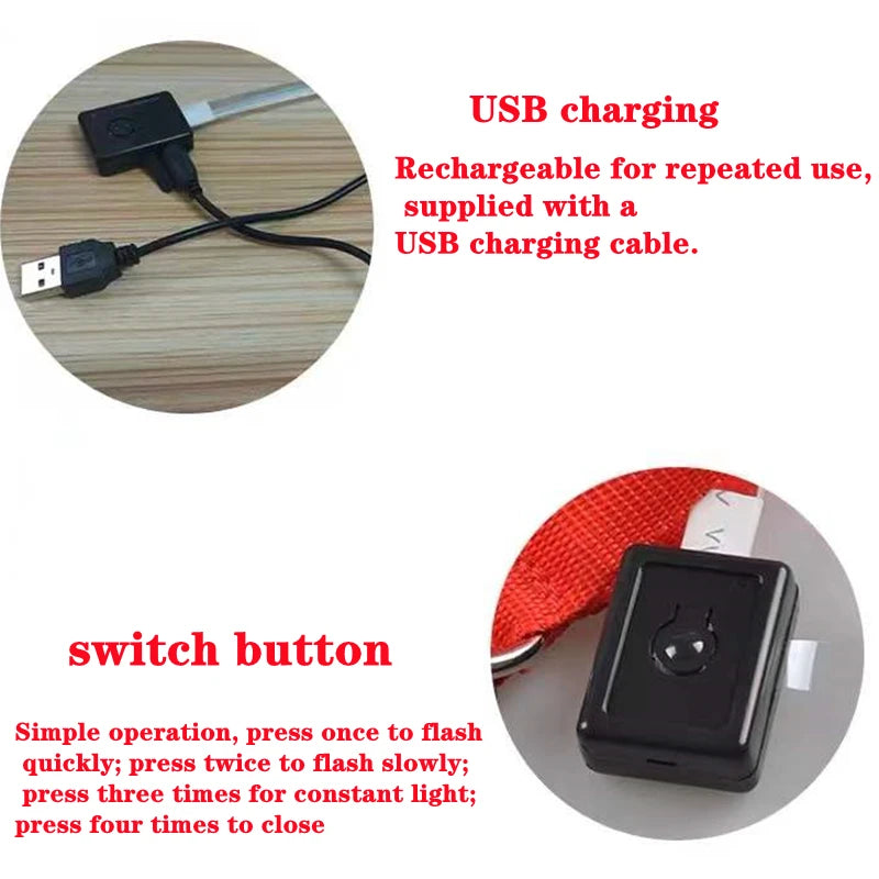 USB rechargeable LED glowing dog collar by I YAN, designed for night safety and visibility for small dogs and cats.