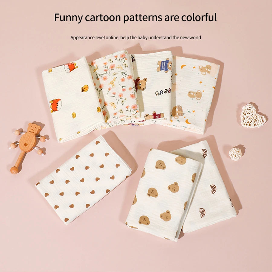 Soft cotton muslin baby receiving blankets in pink and blue, ideal for swaddling and bathing newborns, by I YAN.