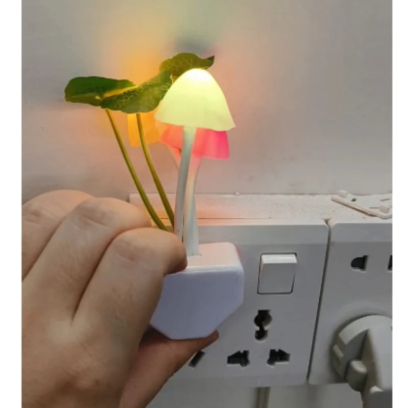 Colorful mushroom night light by I YAN with LED lights, EU and US plug, sensor, and 220V power, perfect for cozy rooms.