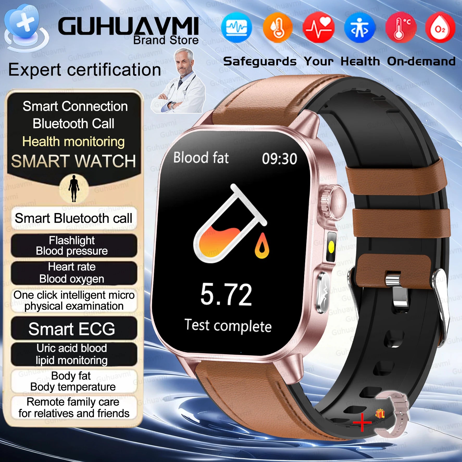 2026 New ECG + PPG Smart Healthy Diagnosis Surveillance Women Body Analysis Blood Pressure Lipid Uric Acid Health SmartWatch Men