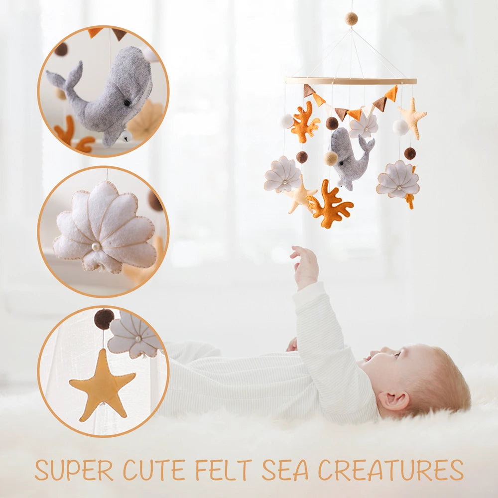 Blue Whale Baby Crib Mobile – Fabric & Bamboo Ring Nursery Decor for Newborns - I YAN