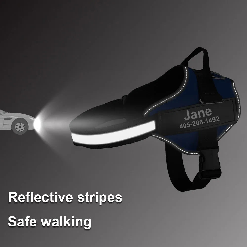 Adjustable reflective dog harness by I YAN, breathable no-pull vest for small and large dogs, shown on a dog in a walking setting.