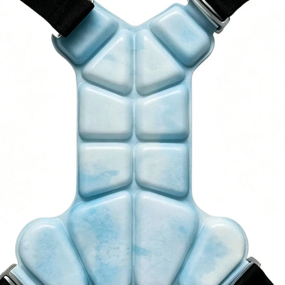 Lightweight I YAN gel dog cooling vest harness on small dog, designed for heat relief and comfort during hot weather.