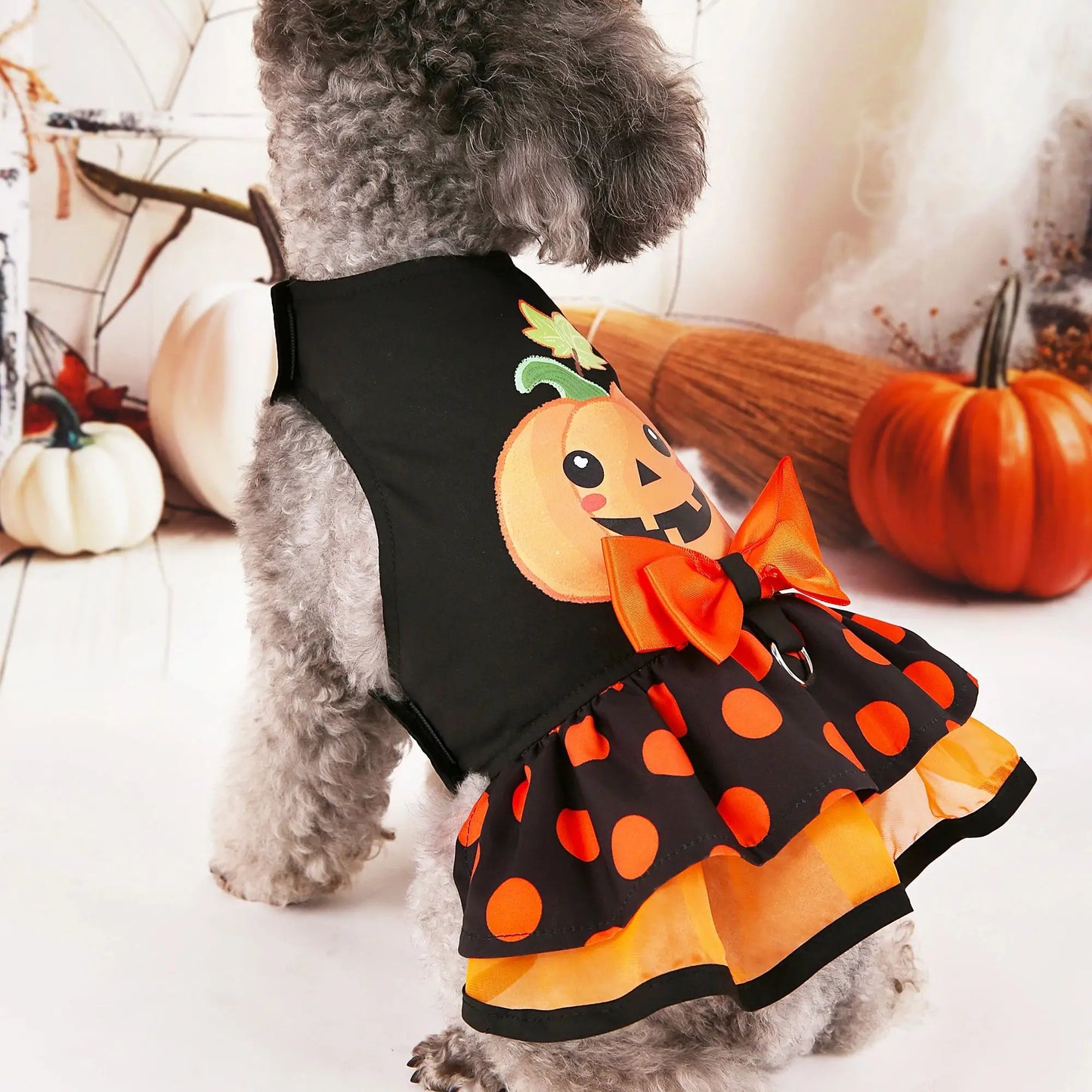 Halloween Pumpkin Dog Dress with Bow – Cute Costume for Small Dogs