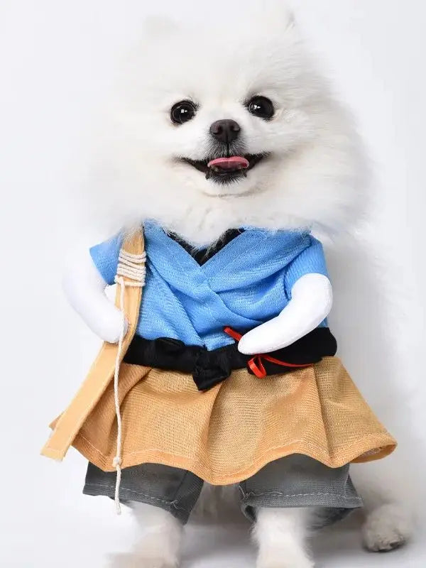 Cute Japanese Kimono pet costume for dogs and cats, I YAN yukata dress with floral patterns, ideal for parties and cosplay.