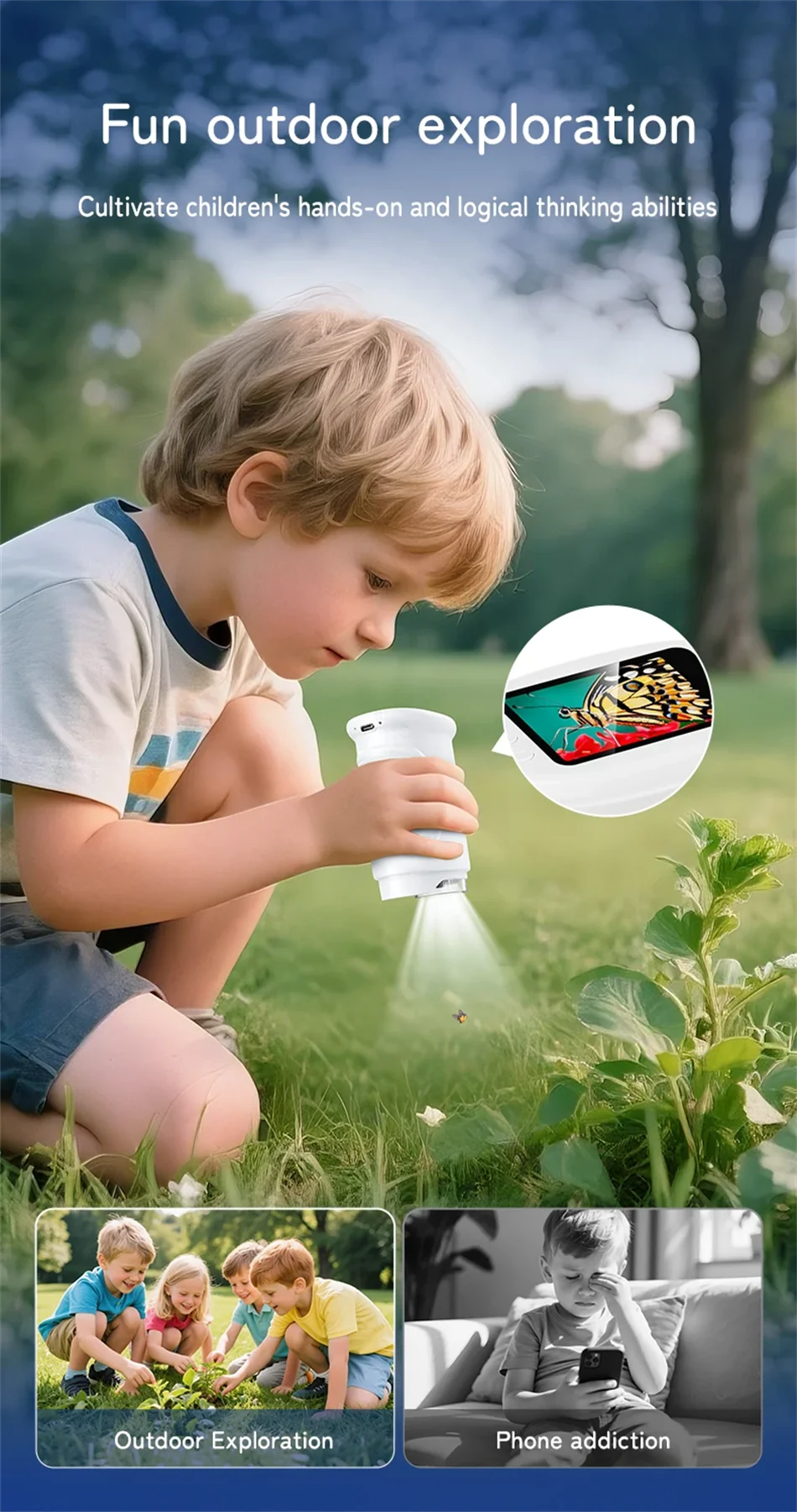 1000X Handheld Microscope for Kids 2.0" Screen Rechargeable Mini Pocket Digital Microscopes Portable Edu Gift Children Students