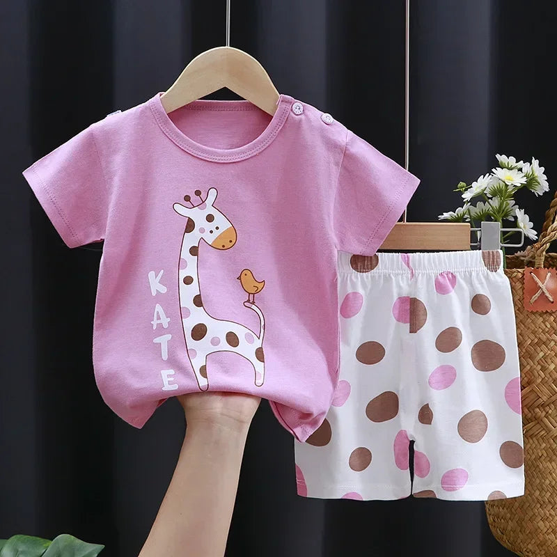 Two-piece children's summer clothing set by I YAN, includes cotton T-shirt and shorts for boys and girls, toddler toddler suit.