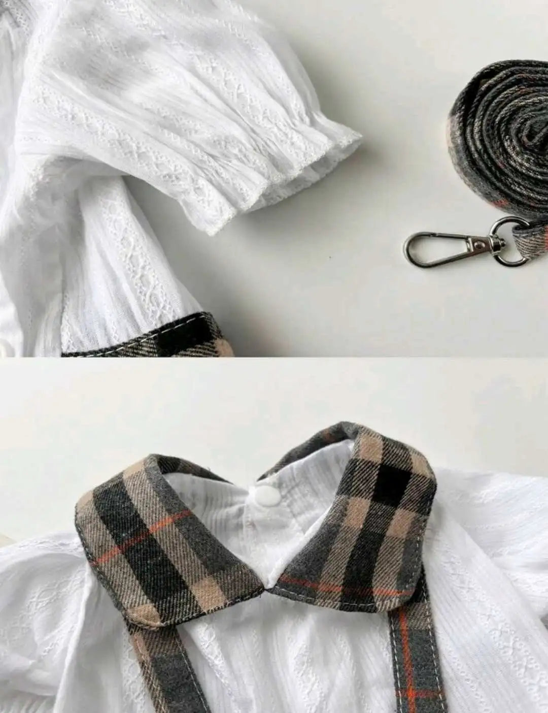 1pc Cute Dog Clothes Plaid Dress With Bowknot Back, Adjustable Leash, Suitable For Cats Dogs Pets, Spring Summer Daily Outfit