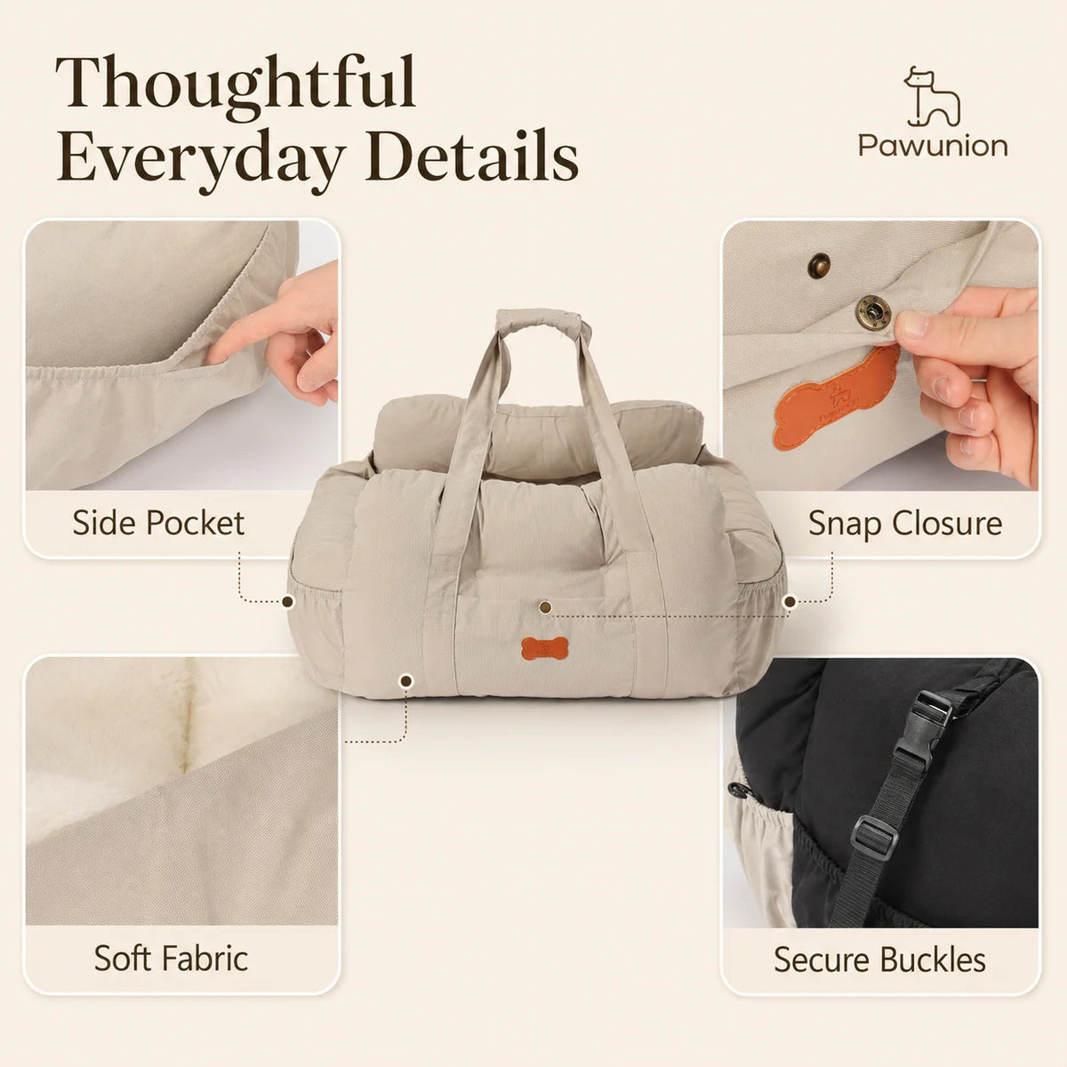 I YAN dog car seat for small to medium dogs with plush interior, safety tether, storage pocket, and portable booster design in front or back seat