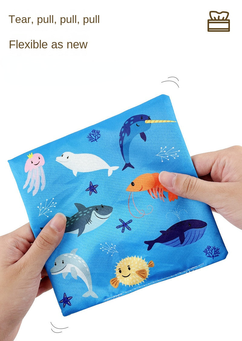 Baby Montessori magic tissue box sensory learning toy by I YAN with colorful tissues for fine motor skill development.